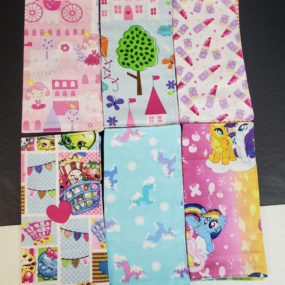 Girls Reusable 100% Cotton Fabric Lunchbox Napkins Reusable Eco Friendly 6 Piece